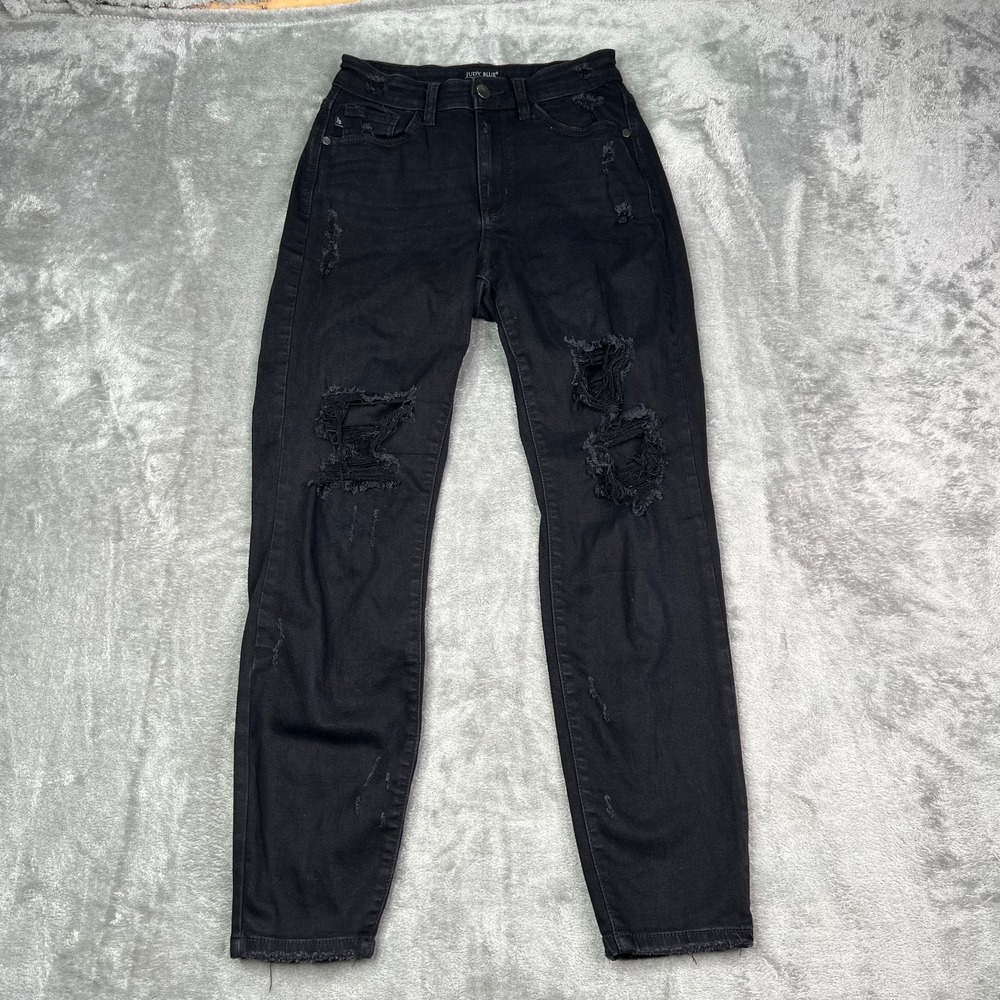 Judy Blue Jeans Womens 25 Black Boyfriend Destroyed Distressed Stretch Denim‎